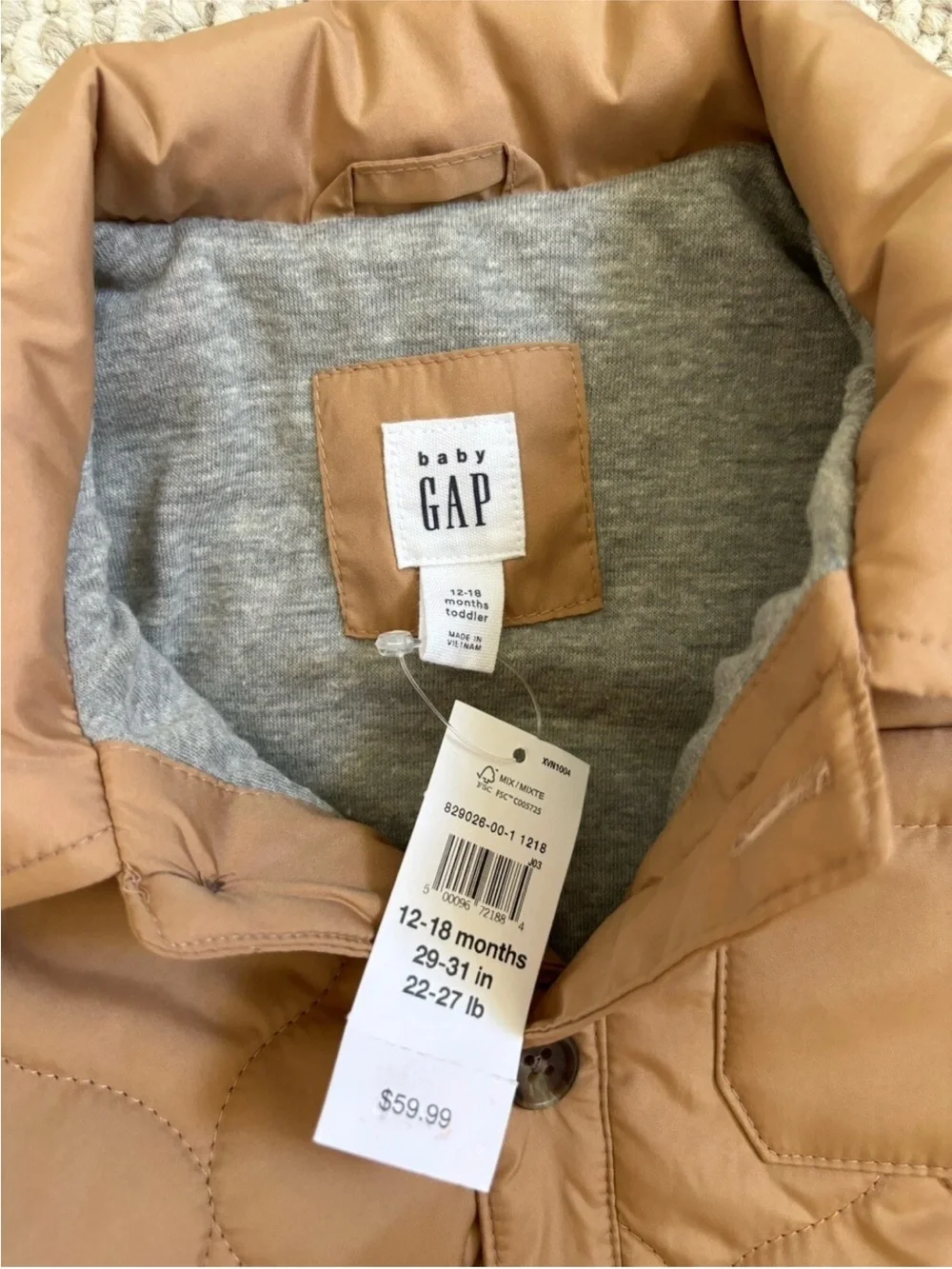 Baby Gap Boys Size 12-18 Months Coat Jacket Collared Button Up New With Tags